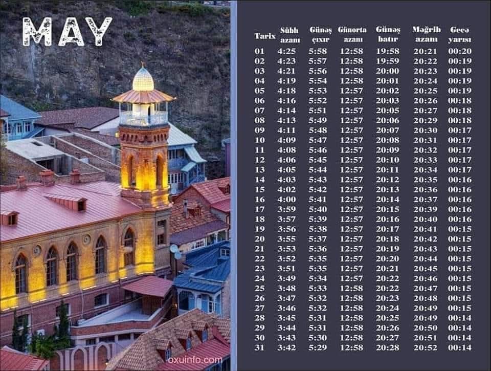 Gürcüstan üfüqi ilə May ayının azan vaxtları