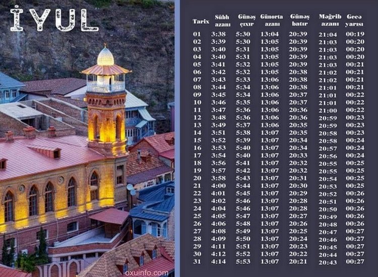 Gürcüstan üfüqi ilə İyul ayının azan vaxtları