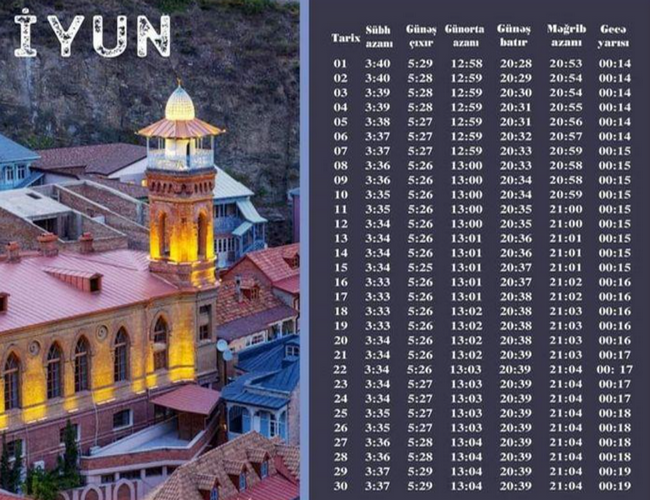 Gürcüstan üfüqi ilə İyun ayının azan vaxtları